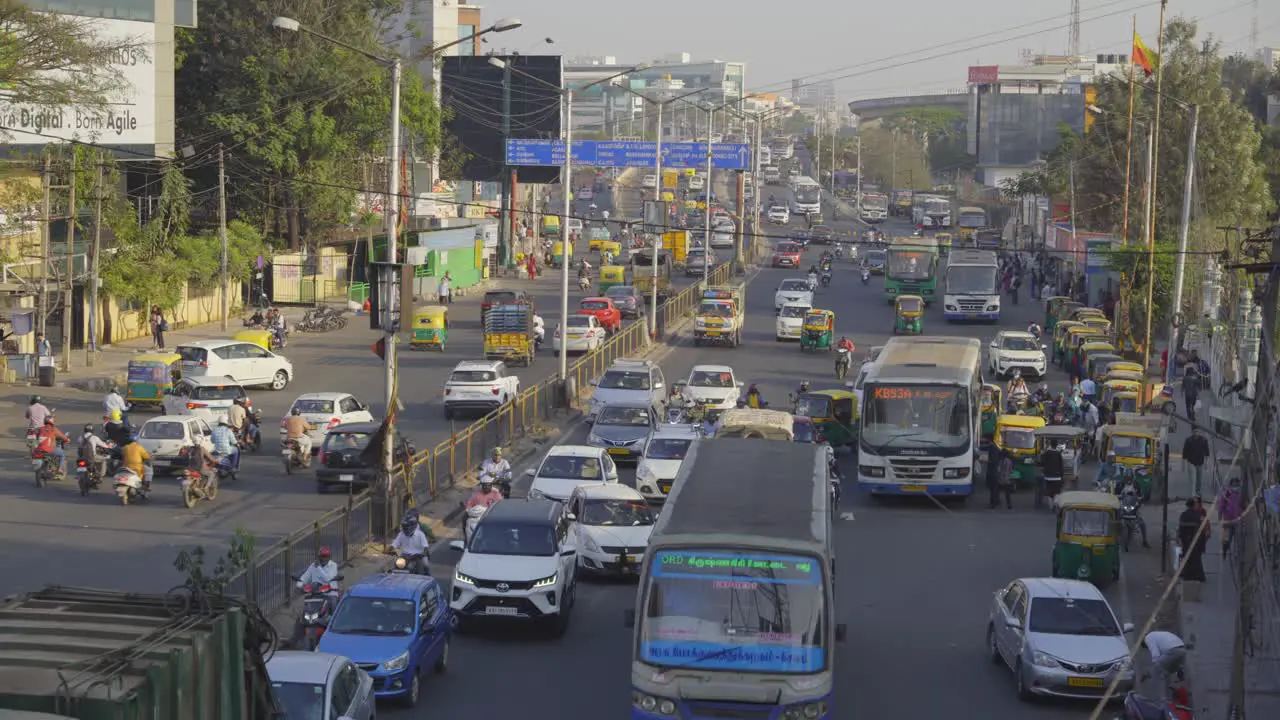 Aerial view of traffic jam with slow movement at silk board junction towards Hosur road Electronic city Bengaluru India