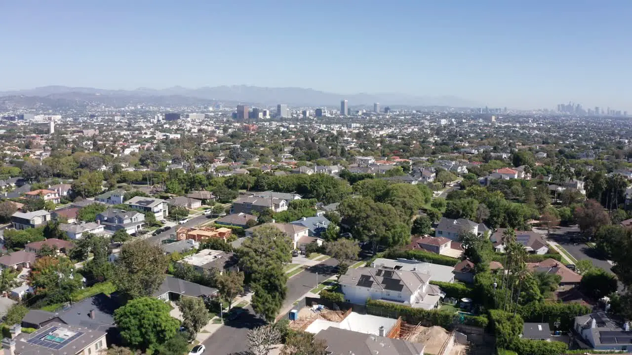 Flying Above Homes in Century City Neighborhood of Los Angeles CA USA on Hot Sunny Day