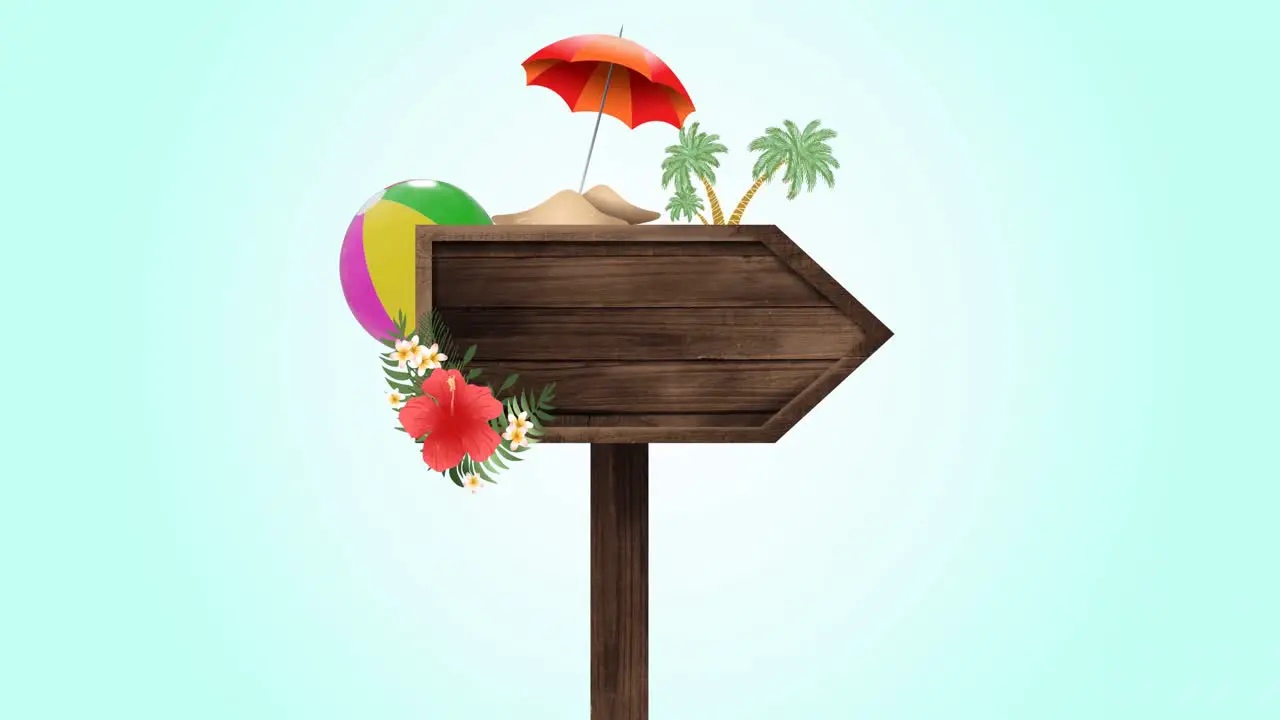 Animation of holiday equipment on wooden sign