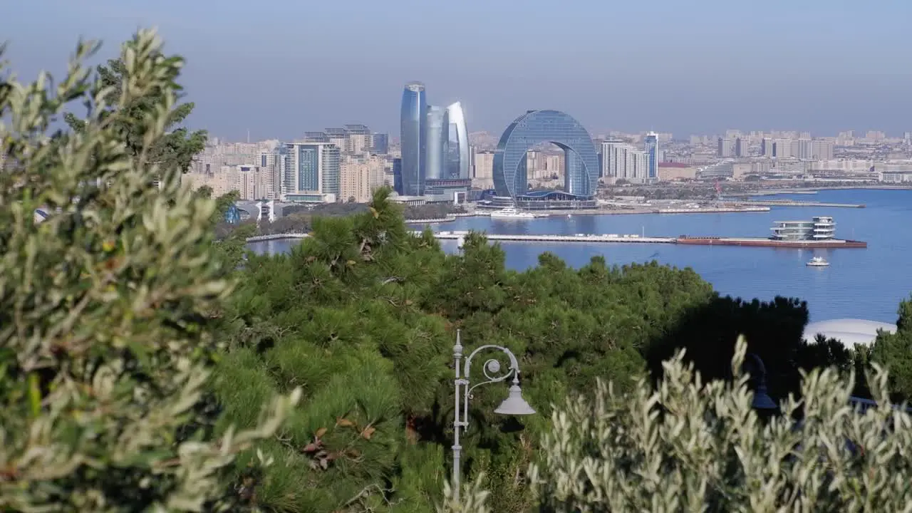 Unique architecture of Crescent Hotel on waterfront of Baku Azerbaijan