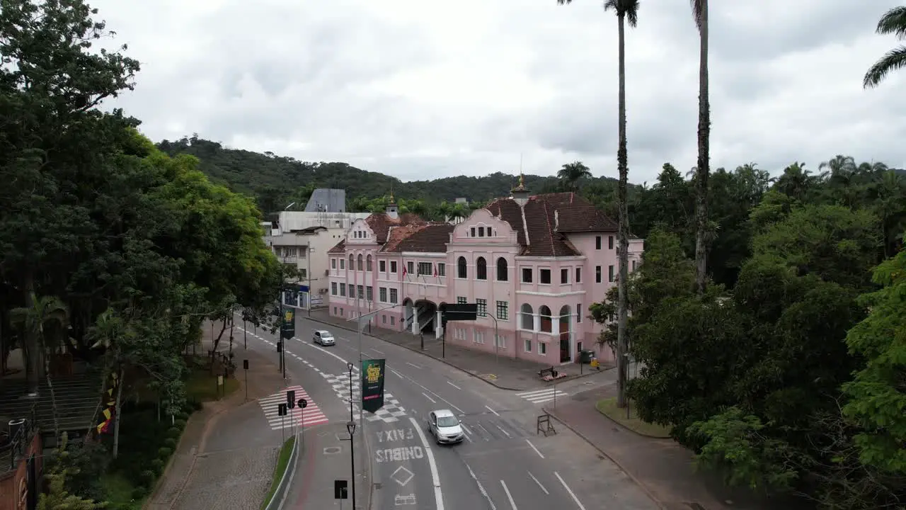 aerial view of Fundação Cultural Blumenau historic building and former city hall city in the Itajaí valley state of Santa Catarina southern Brazil