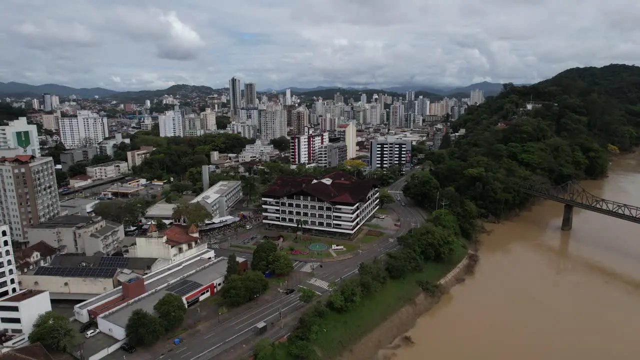 aerial view of city hall and Itajaí-Açu river Itajaí-Açu river Blumenau city in the Itajaí valley state of Santa Catarina southern Brazil