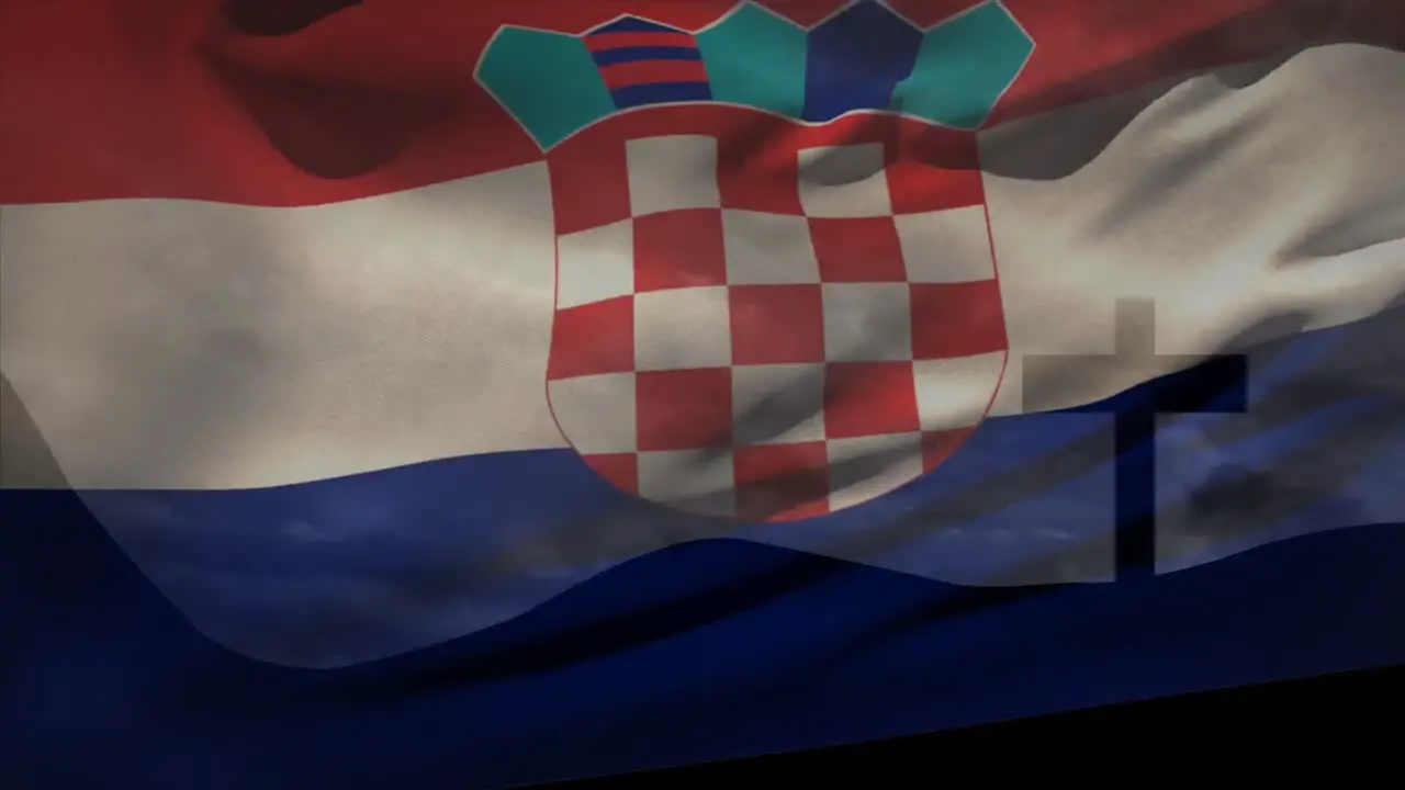 Animation of christian cross and flag of croatia