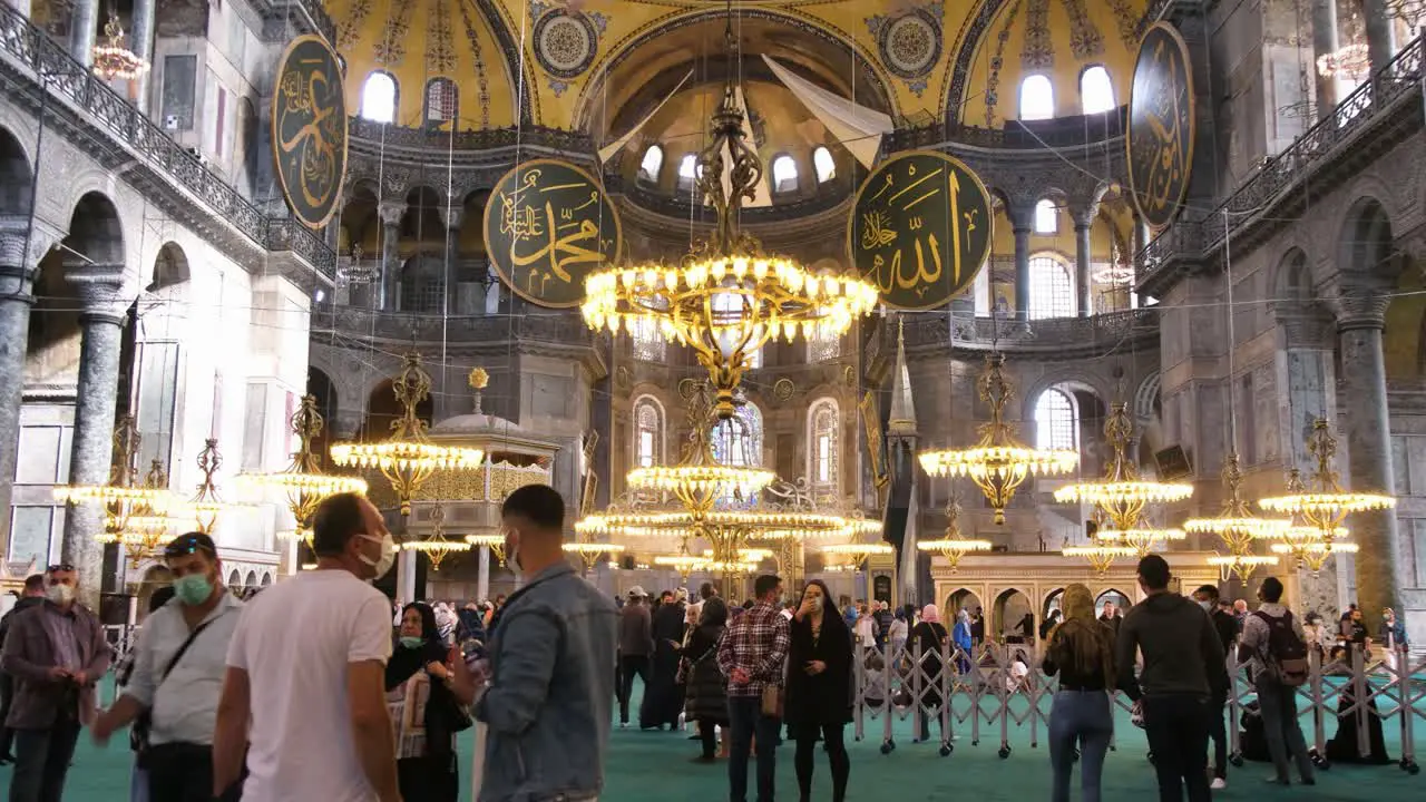 Tracking Shot of People Inside the Hagia Sophia In Istanbul