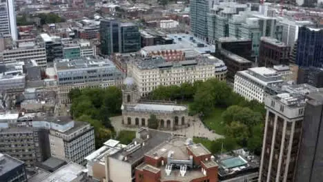 Drone Shot Approaching St Philip's Cathedral In Birmingham