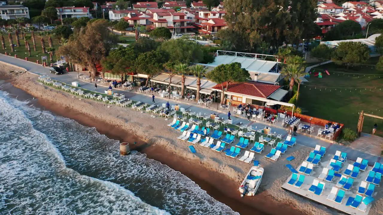 Picturesque holiday resort on sandy beach reveal of hotel building at Kusadasi Turkey