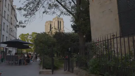 Shops Cafes And Restaurants In Area Around Notre Dame Cathedral In Paris France