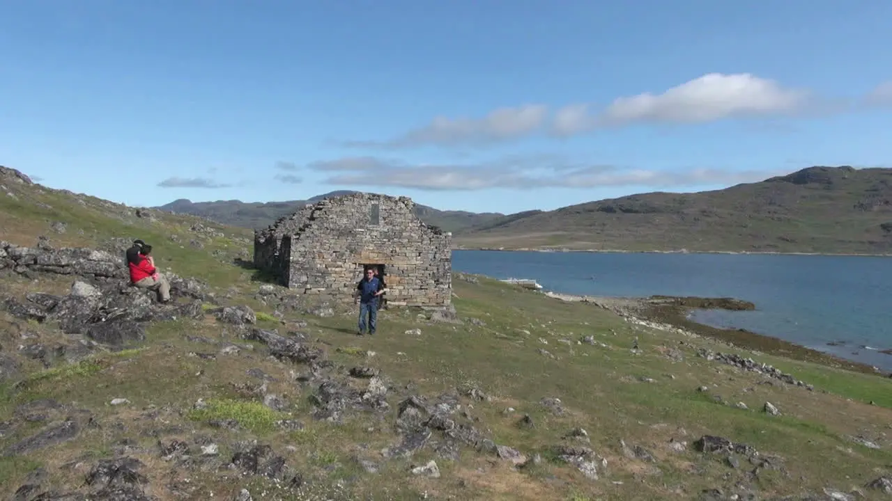 Greenland Hvalsey Norse church ruin with people