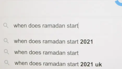 Typing When does Ramadan Start in Google Search Bar