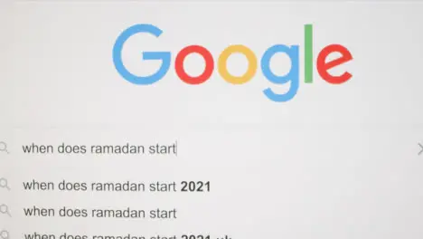 Tracking Out Typing When does Ramadan Start in Google Search Bar