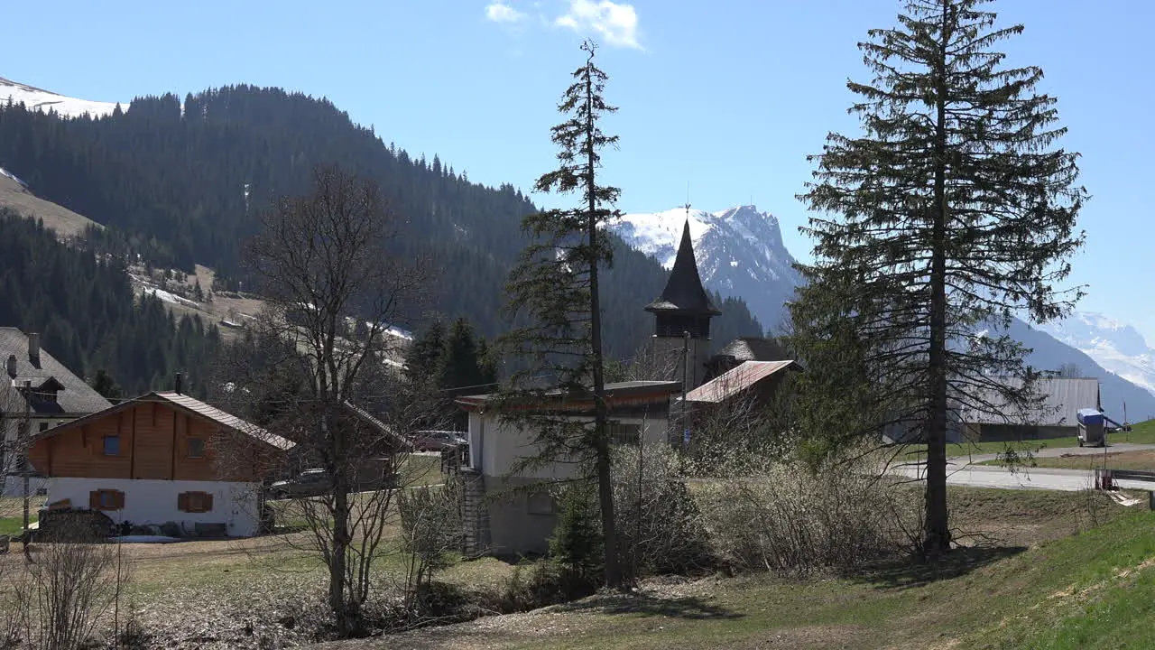 Switzerland Mosses Church Steeple And Mountain