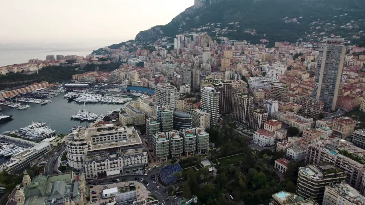 Monte Carlo and City Skyscraper Buildings in Monaco City Aerial Drone View