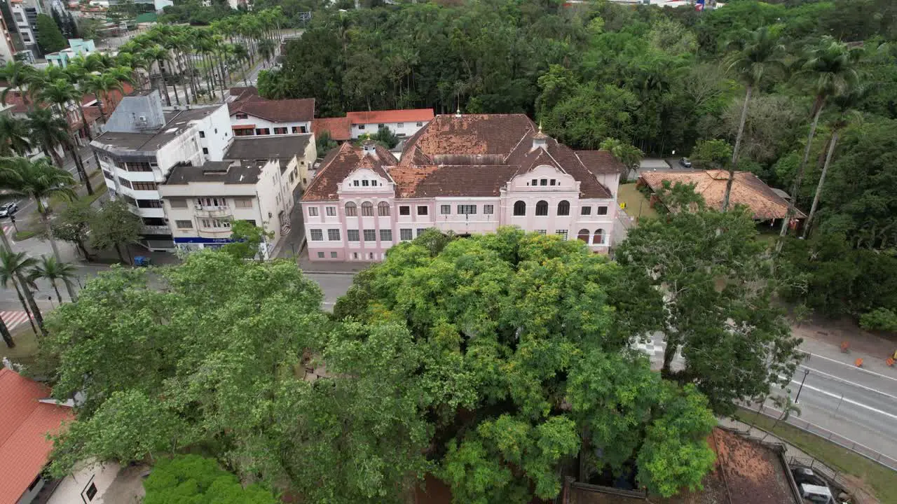 aerial view of Fundação Cultural Blumenau historic building and old city hall city in the Itajaí valley state of Santa Catarina southern Brazil