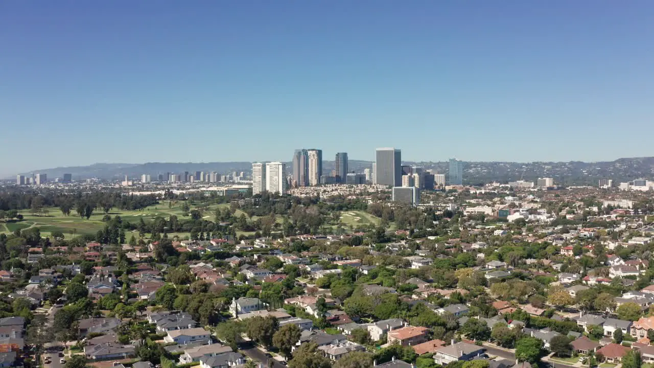 Los Angeles CA USA Aerial View of Central Towers in Century City on Hot Sunny Day