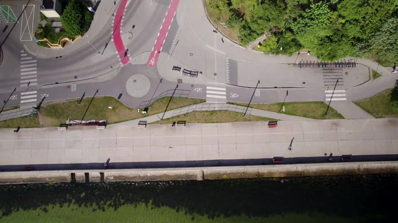 Road and Bike Lane city infrastructure in Gdynia Poland aerial top down view