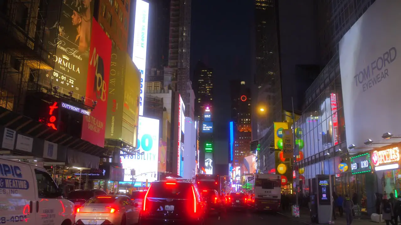 Night Scene Of Traffic Jam And City Lights At The Times Square In Midtown Manhattan New York City