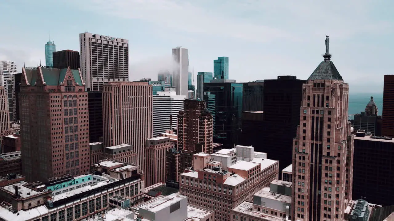 cinematic 4k of chicago loop revealing sky scrapers aerial drone footage