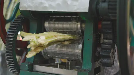 Close Up Of Street Food Vendor Crushing Sugar Cane In Bangalore India