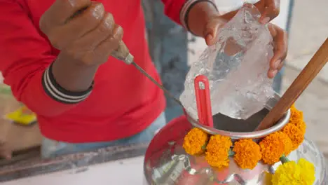 Close Up Of Man On Stall Preparing Buttermilk Or Chaas In Mumbai India