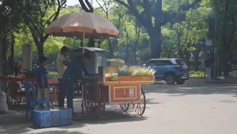 Street Vendors Selling Snacks Outside Entrance To Jawahar Bal Bhavana Recreation Area In Bangalore India