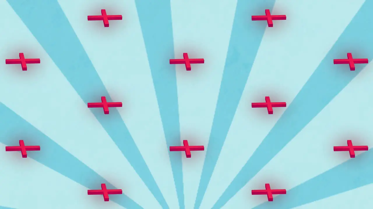 Animation of red cross icons repeated over stripes on blue background