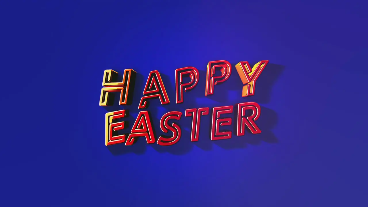 Vibrant 3d Happy Easter neon lights on blue background