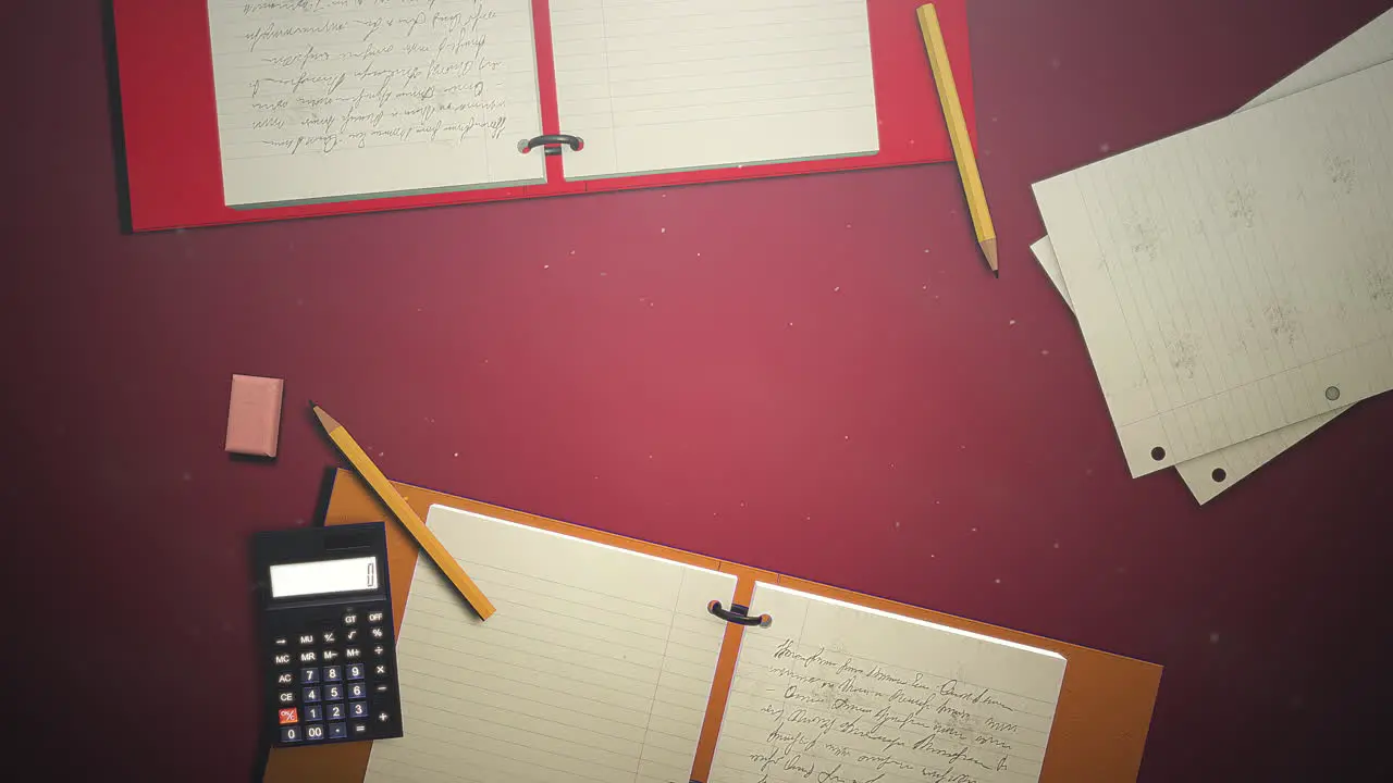 Closeup table of student with notebook and calculator school background