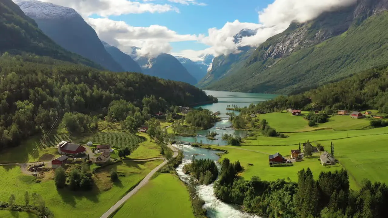 Beautiful Nature Norway natural landscape Aerial footage lovatnet lake Lodal valley