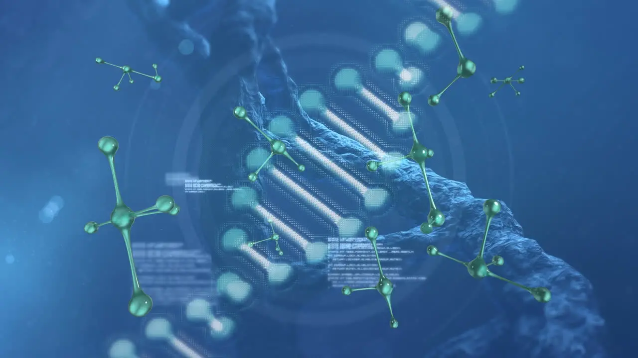 Animation of dna strand and molecules over data processing