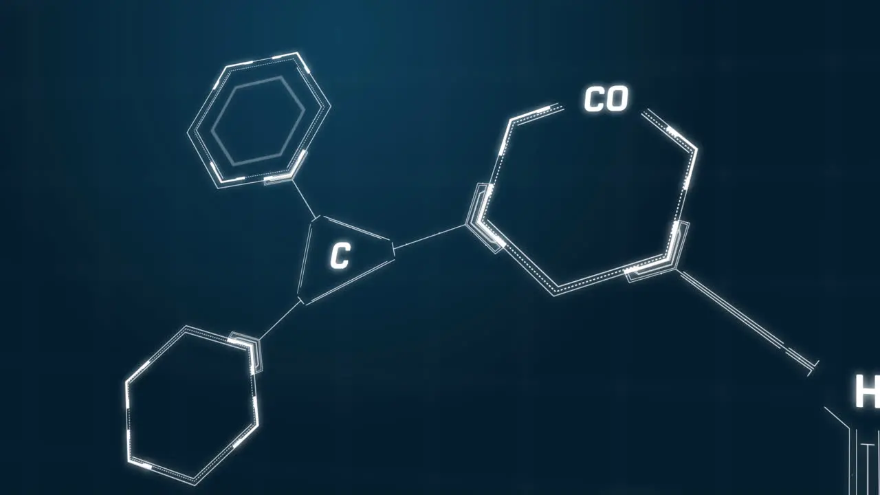 Animation of chemical formula structures moving on blue background