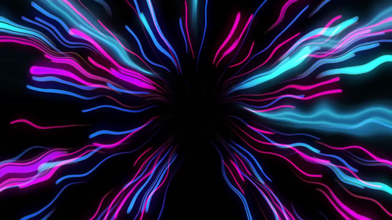 Animation of pink and blue neon light trails over black background