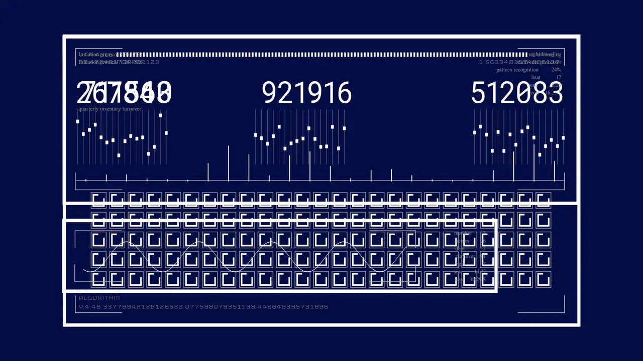 Animation of loading bars squares graphs and changing numbers against abstract background