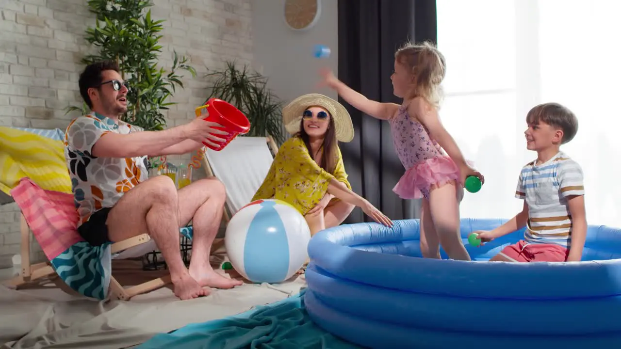 Video of cool father animating children during vacation at home