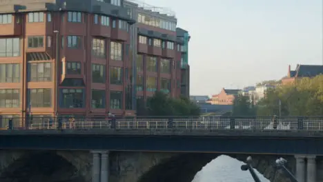 Wide Shot of People On Bristol Bridge In Bristol England