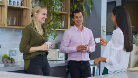 Medium Shot of Colleagues Talking During Tea Break 