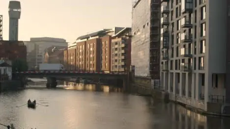 Wide Shot of Rowing Boat On River In Bristol 