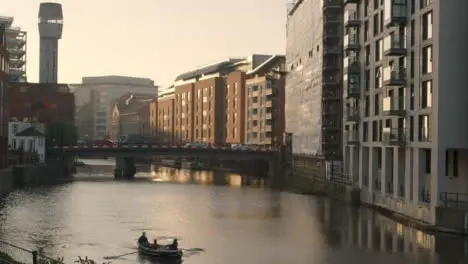 Wide Shot of Rowing Boat On River In Bristol England