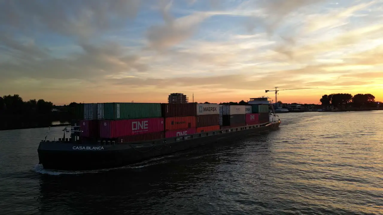 Casa Blanca Container Ship Navigating During Dusk Near Zwijndrecht Western Netherlands