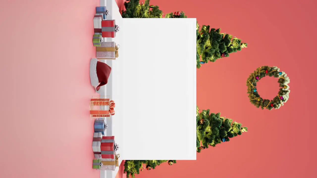 Festive Holiday Display with Christmas Decorations mockup red background vertical