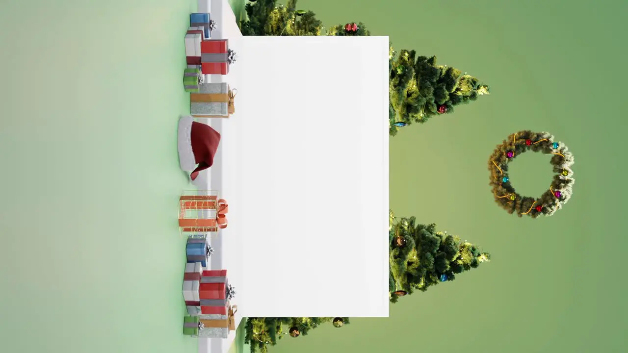 Festive Holiday Display with Christmas Decorations mockup green background vertical