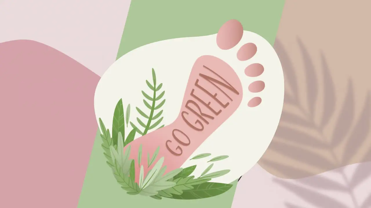 Animation of go green text over footprint and leaves