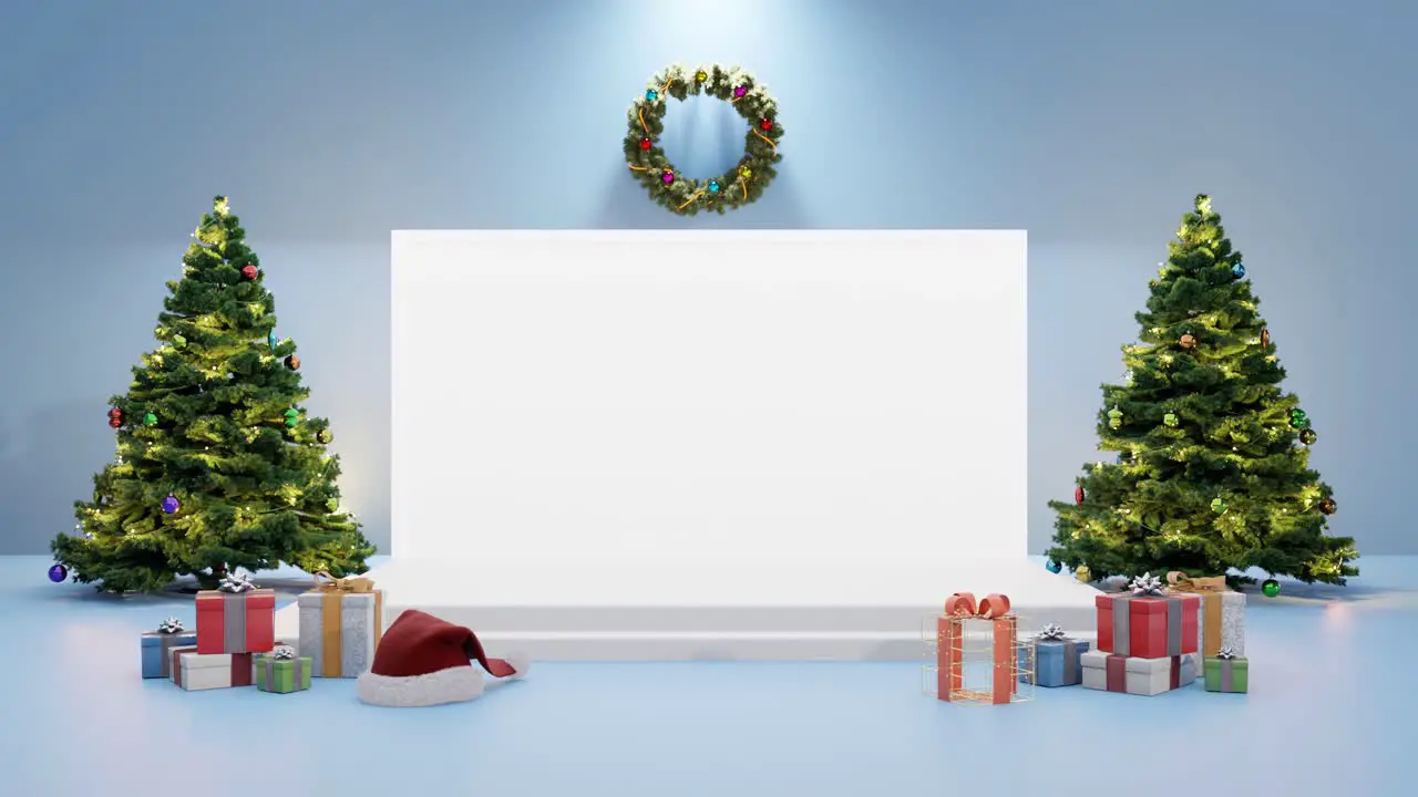 Festive Holiday Display with Christmas Decorations mockup blue background