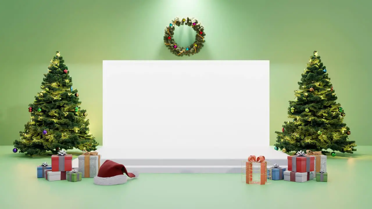 Festive Holiday Display with Christmas Decorations mockup green background