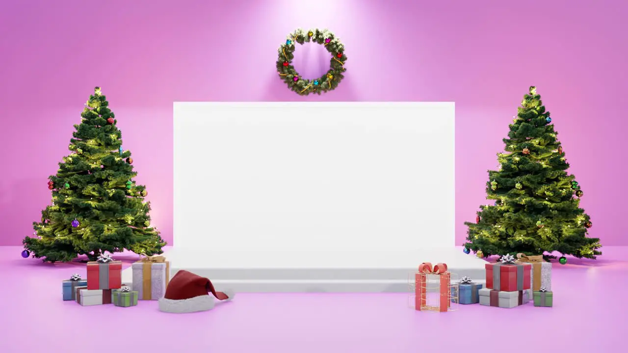 Festive Holiday Display with Christmas Decorations mockup pink background