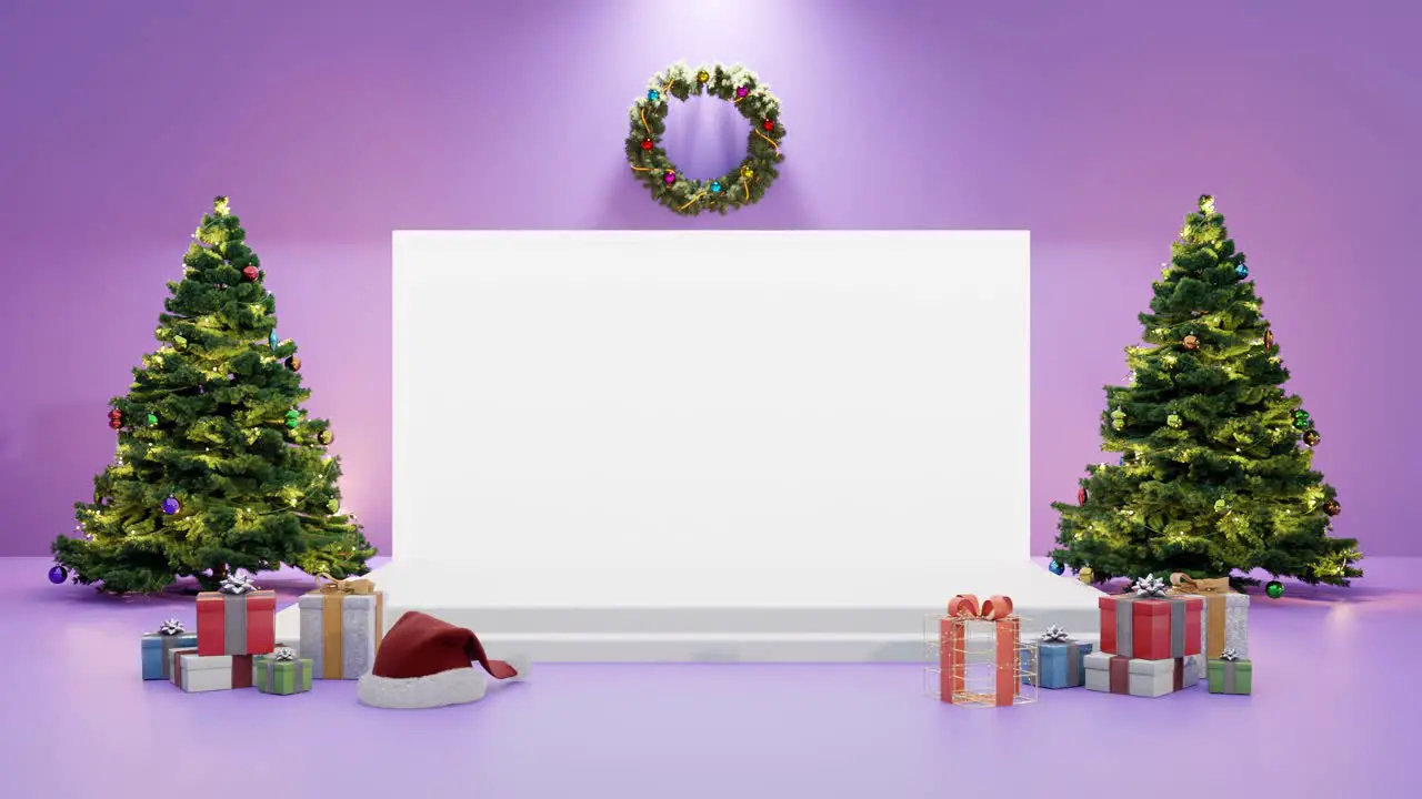 Festive Holiday Display with Christmas Decorations mockup purple background