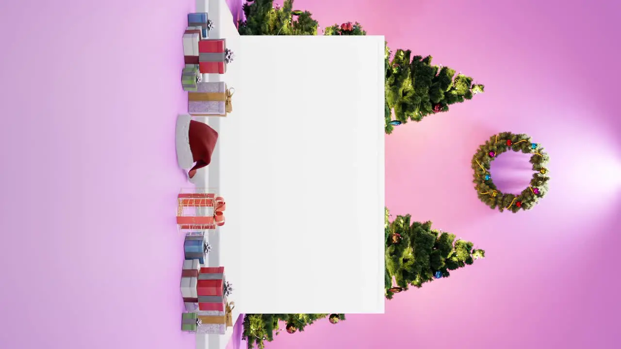 Festive Holiday Display with Christmas Decorations mockup pink background vertical