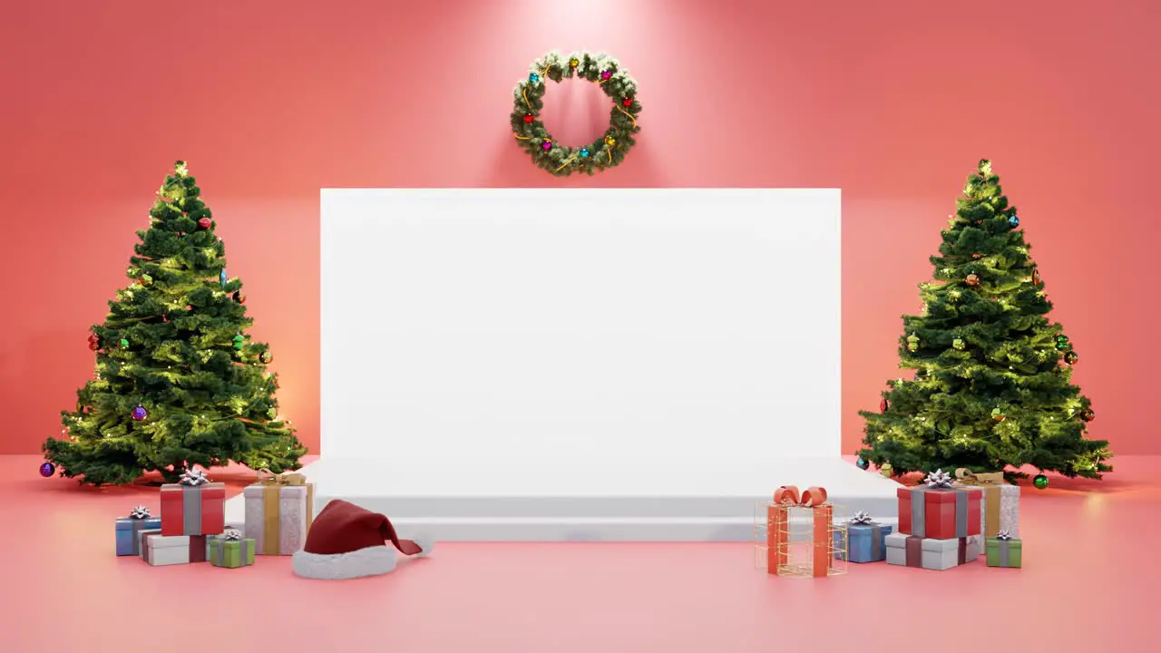 Festive Holiday Display with Christmas Decorations mockup red background