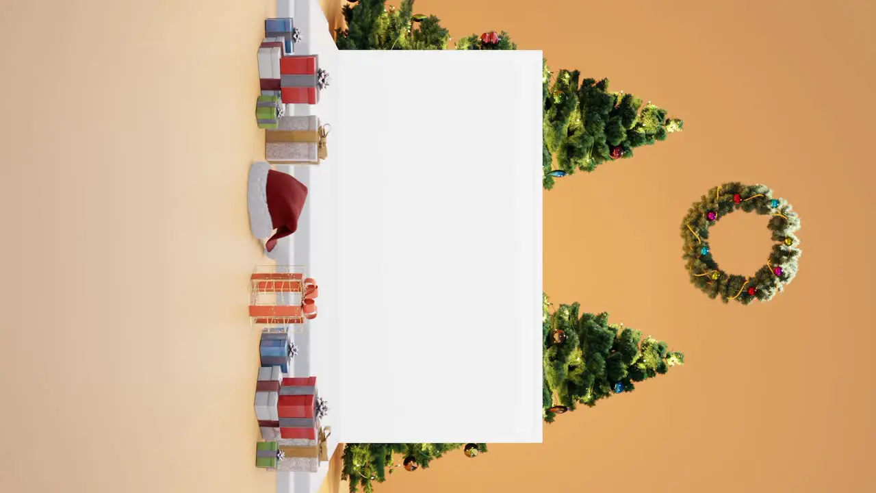 Festive Holiday Display with Christmas Decorations mockup yellow background vertical