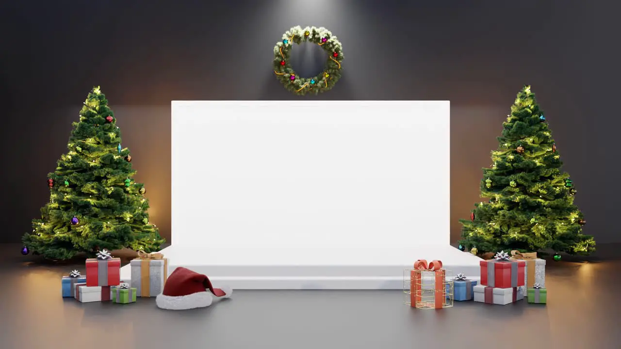 Festive Holiday Display with Christmas Decorations mockup black background