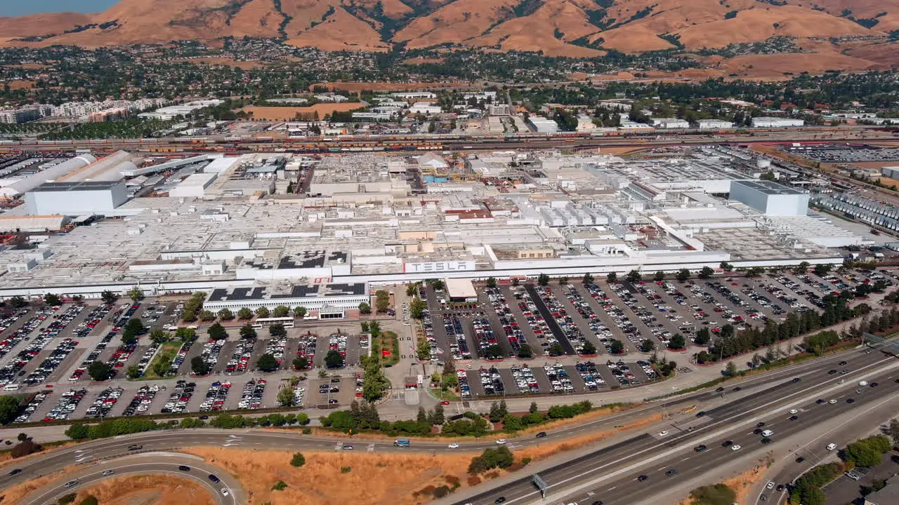 Panorama of Tesla Fremont factory massive manufacturing facility